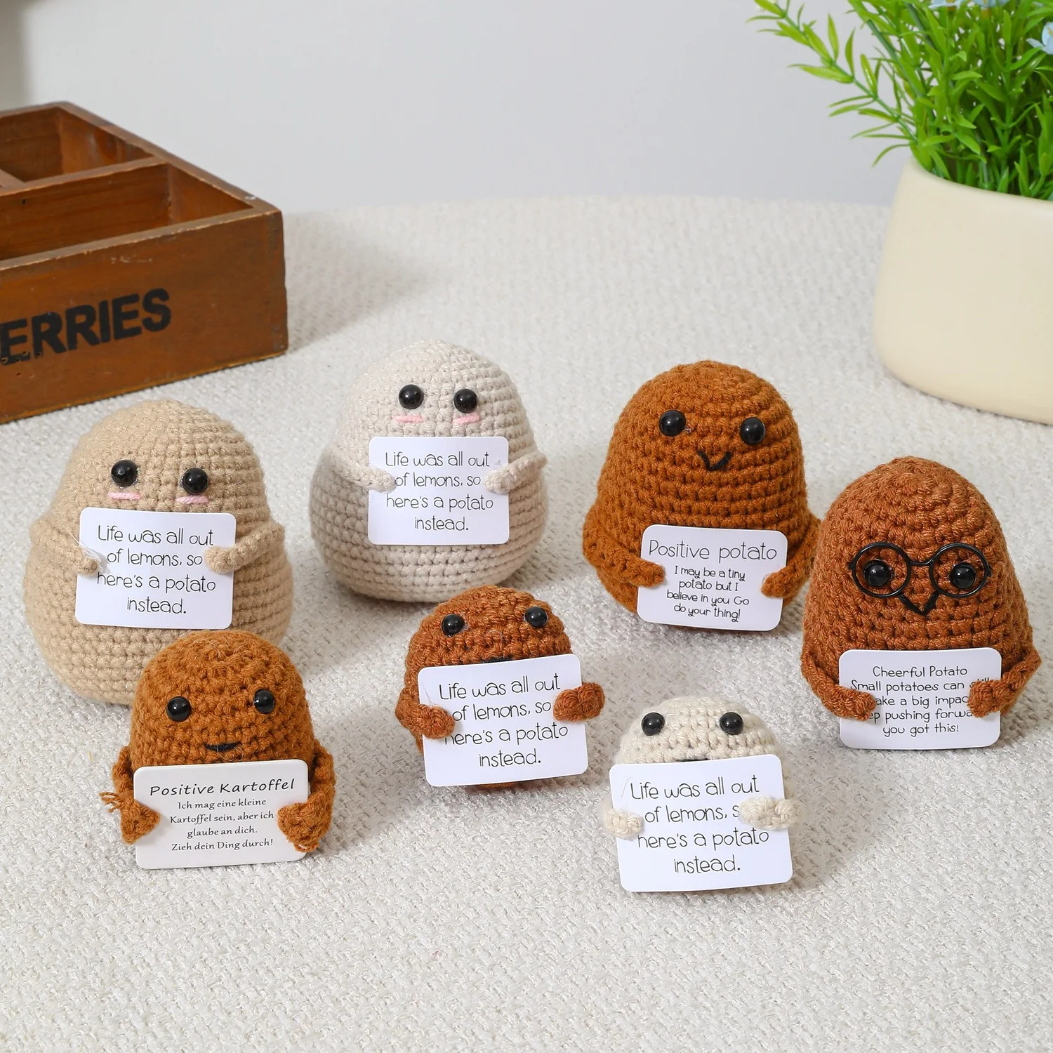 Muñeco Patata Positiva De Lana Tejida – Llavero Abrazo De Bolsillo, Regalo Divertido Para Familias Y Amigos