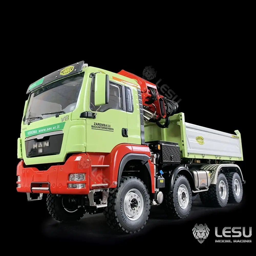 1/14 Simulation truck remote control model Metal toy hydraulic three-way bucket truck crane full unloading paint RCLESU 2