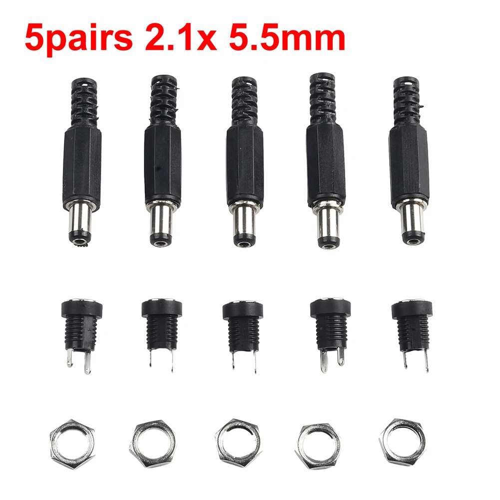 5쌍 DC 전원 커넥터 남성 여성 12V 소켓 패널 마운트 5 5x2 1mm LED 조명 장치용 연장 길이