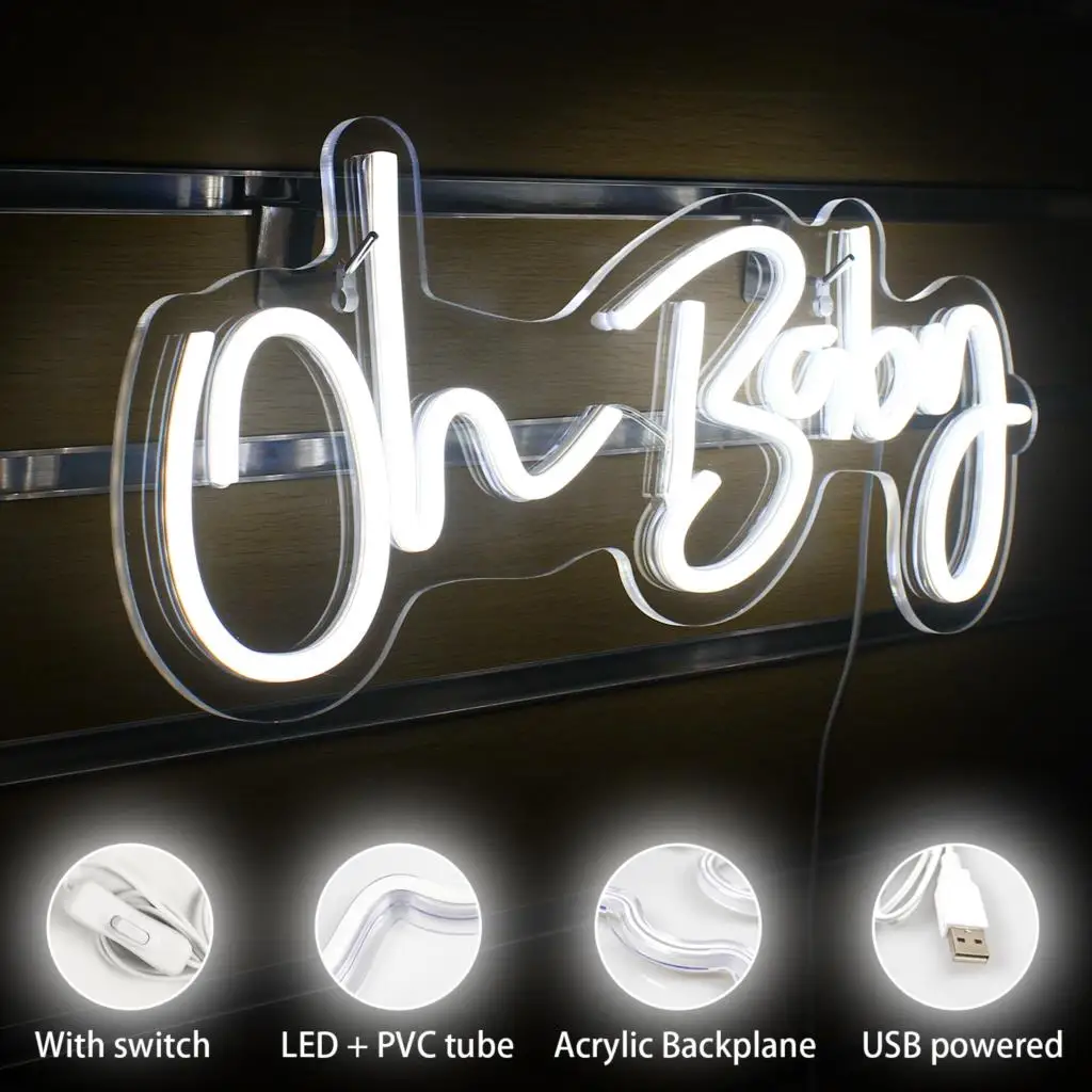 네온 사인 사용자 정의 오 베이비 LED 라이트 파티 플렉스 투명 아크릴 네온 사인, 웨딩 파티 장식