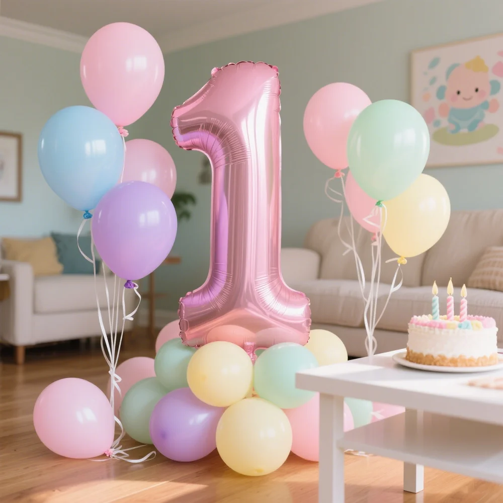 40-Zoll-Set mit rosa Zahlenfolienballons, alles Gute zum Geburtstag, Partydekoration, Kinder, Mädchen, 1–9 Jahre alt, farbiger Macaron-Ballon