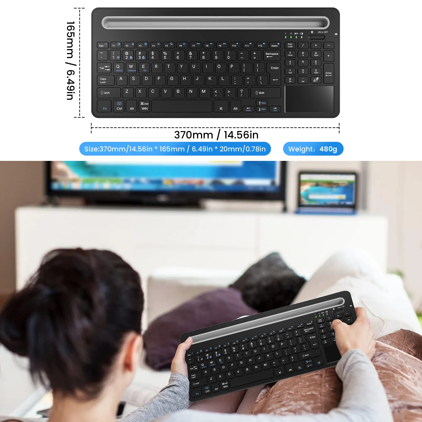Three-mode bracket, large card slot, Bluetooth 2.4G wireless keyboard with touchpad, suitable for tablet ipad Android Huawei