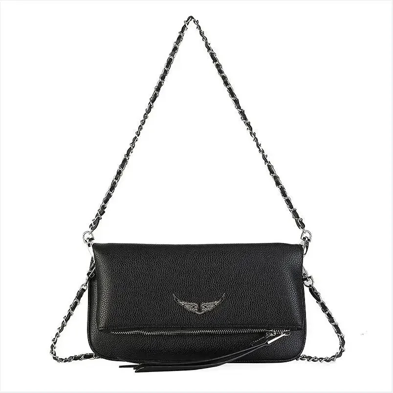 

ZADIG Fashion Bags For Women Crossbody Bag Leather Shoulder Wing DecorationTwo Chains Straps Flap Zipper Sacàbandoulière femme