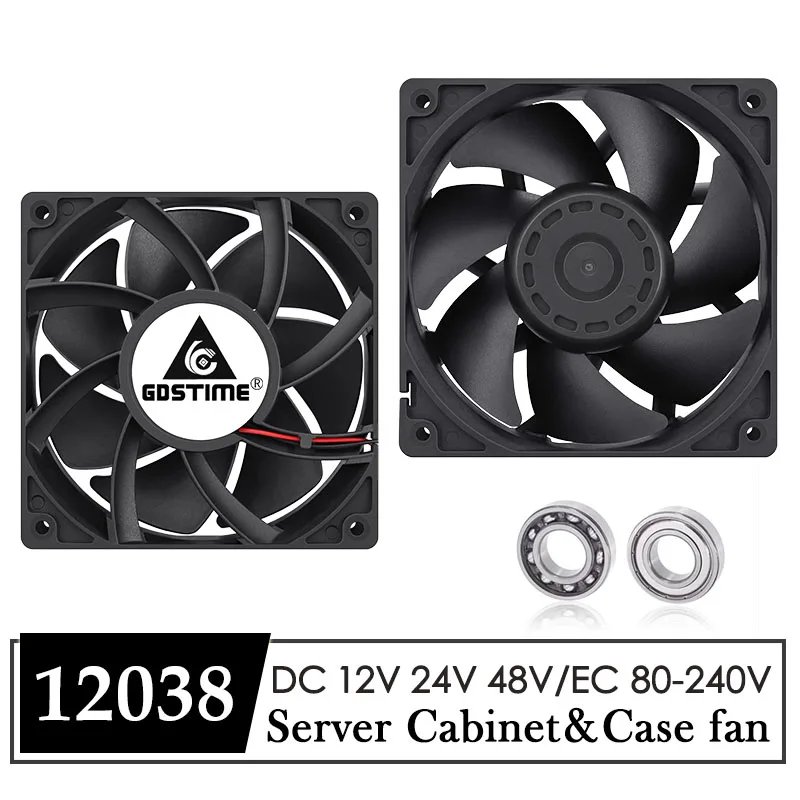 Gdstime-ventilador da Caixa do Computador 120 mm 12038 12v 24v Bola Dupla cc sem Escova Potente Refrigeração do Servidor Pwm Cfm fg