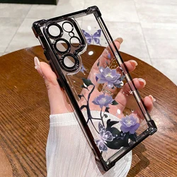 Elegant Electroplated Transparent Phone Case with Floral Design - Galaxy S20 FE (Black)