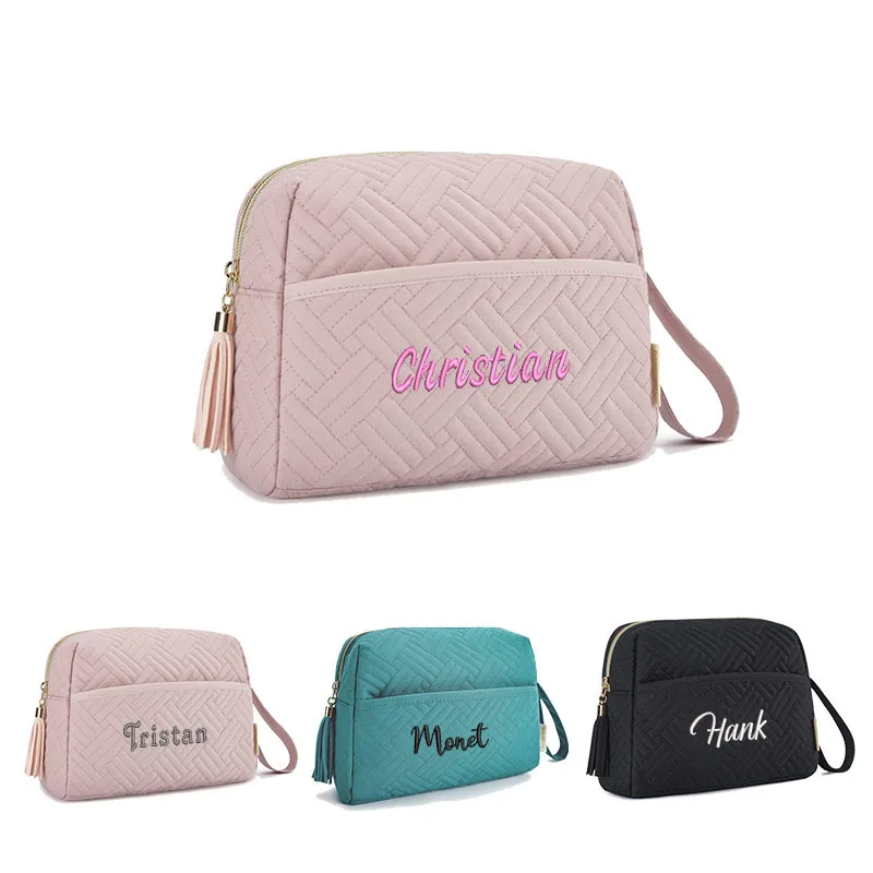 Personalized Large-Capacity Toiletries Cosmetic Bag, Custom Embroidery Portable Hand-Held Travel Storage Bag Souvenir Gift