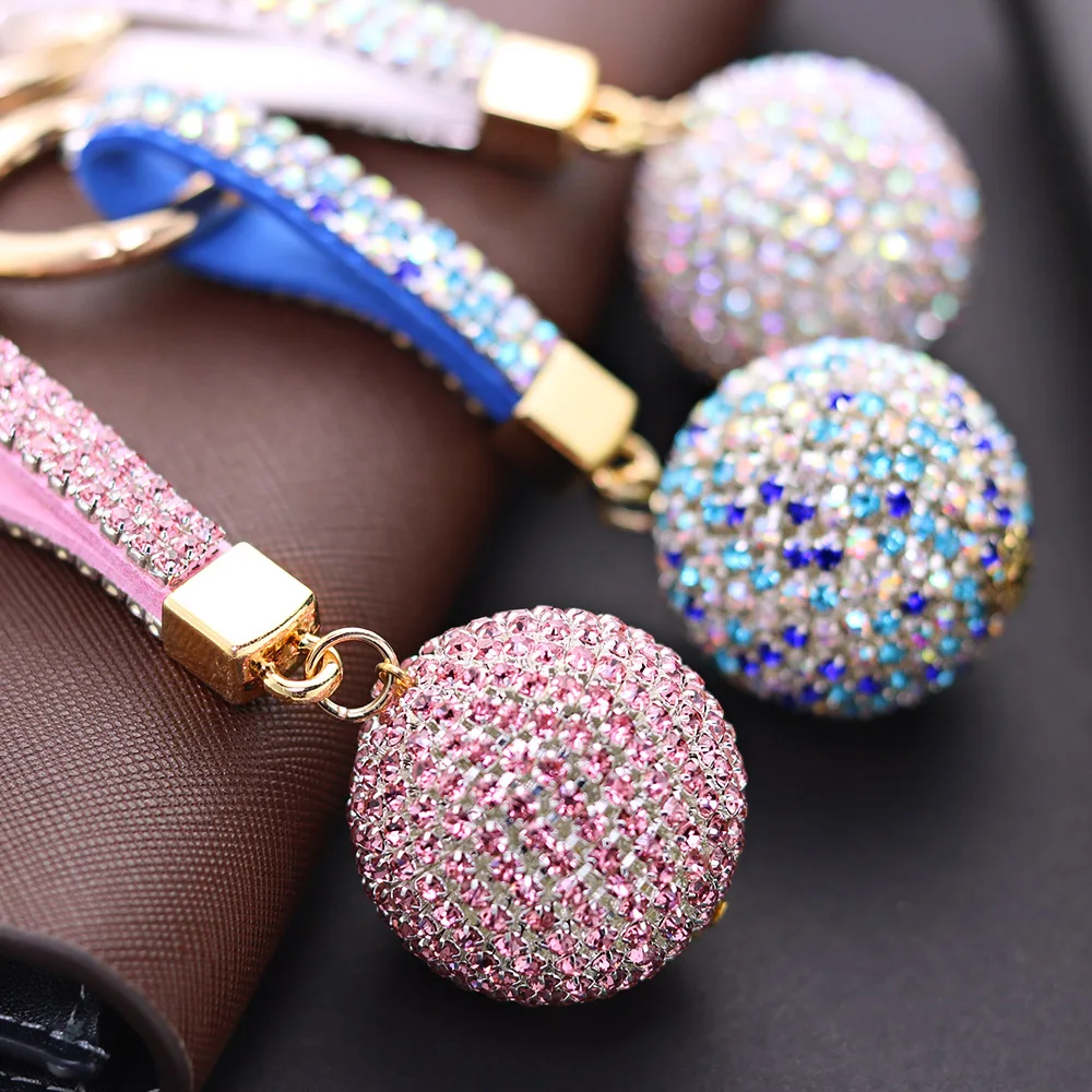 Full Ball Crystal Keychain Rhinestone Leather Strap High Quality