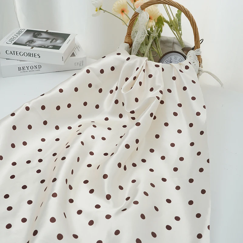 Colorful Polka Dots Silky Satin Fabric - Soft, Elegant Material for DIY Dresses, Linings, and Clothing Sewing Projects