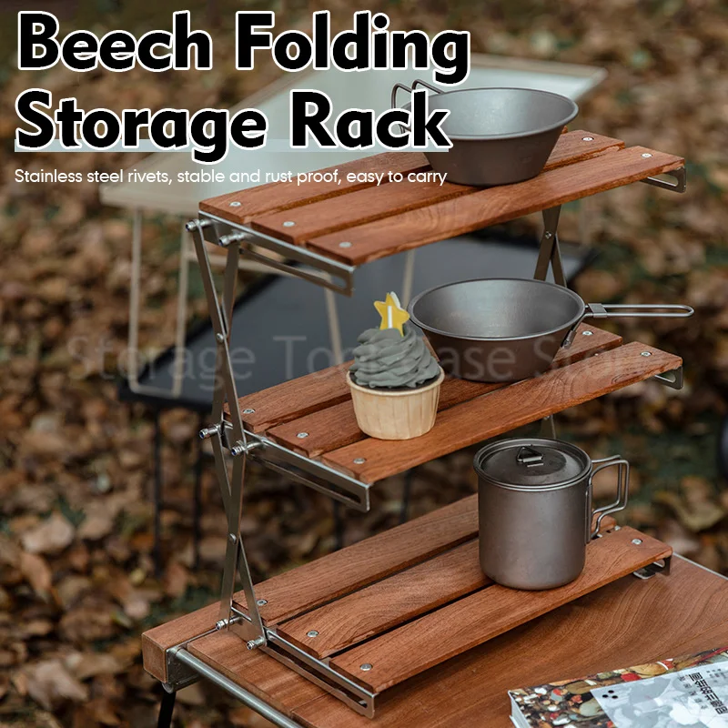 

Storage Rack Outdoor Camping Rack Portable Three-tier Rack Easy To Carry Foldable Picnic Camping Barbecue Folding Table