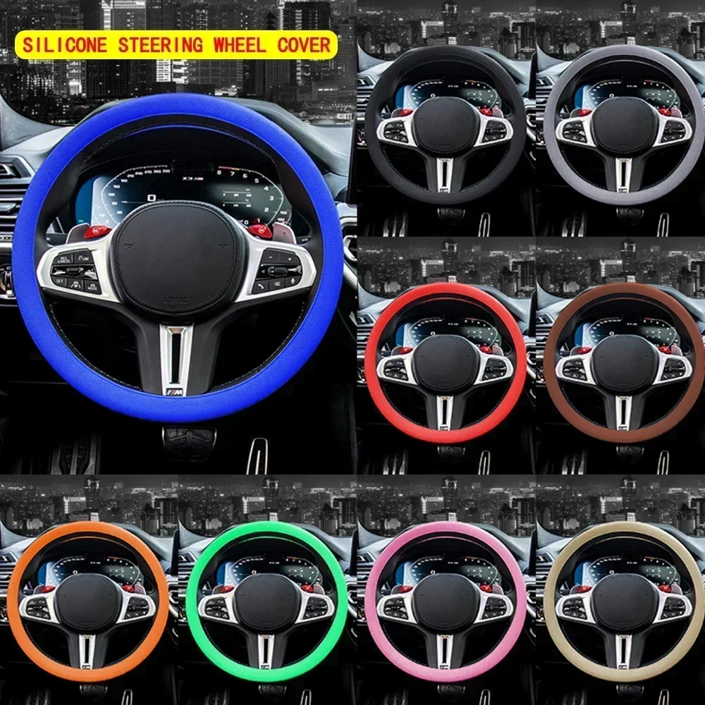 Silicone Car Steering Wheel Cover All-Season Universal Durable Anti-Slip Heat Cold Resistant For 12.6-15.7'' Steering Wheel