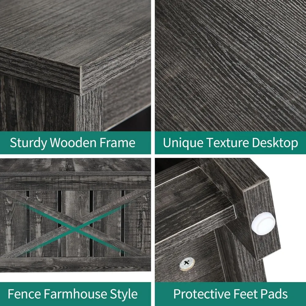 Coffee Table Farmhouse, Square Coffee Table with Semi Open Storage Compartment, Dark Country Style Oak 5