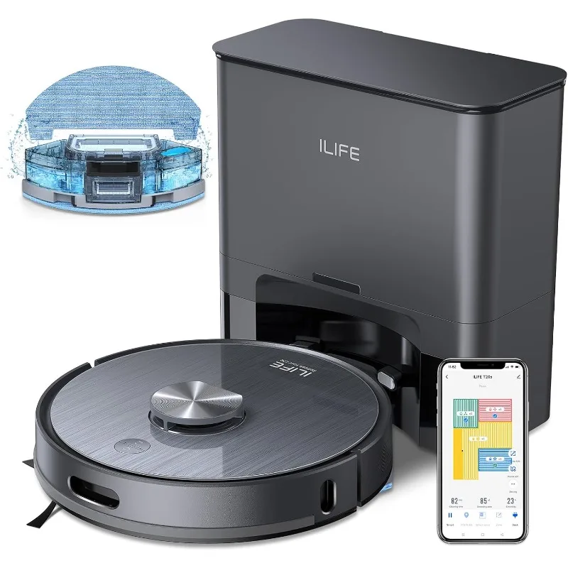 ILIFE T20s Self-Emptying Robot Vacuum Mop Combo,5000Pa Suction,70Day Capacity,LiDAR Navigation,260mins Runtime,App/Alexa Control