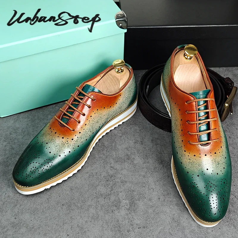 Luxury Brand Men Leather Shoes Green Blue Lace up Casual Dress Man Shoes Comfortable Sports Outdoor Daily shoes for men