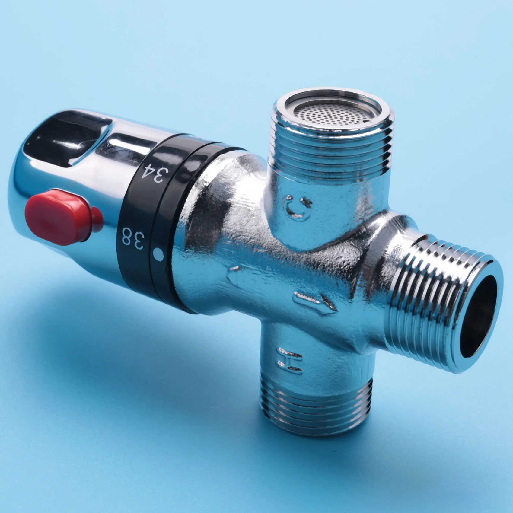 A43I Solid Copper 3-Way Thermostatic Mixing Valve 3/4 Inch Solar Water Heater Valve Regulating Temperature Control Valve