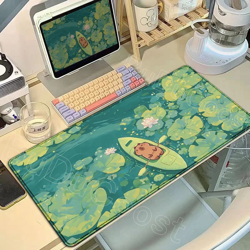 Large Cute Capybara Cartoon Mouse Pad - Non-Slip Rubber Office Decor Kawaii Anime Desk Mat Rug