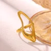 Bagues ouvertes dorées style plage d'été en acier inoxydable, motifs étoile de mer, coquillage, palmier, bijoux étanches pour femmes