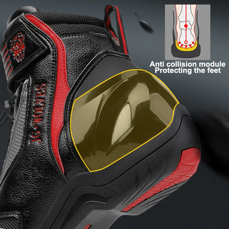 Men's Motorcycle Boots Leather Wear-Resistant Rubber Anti Slip Motos Protective Riding Anti-fall Shoes
