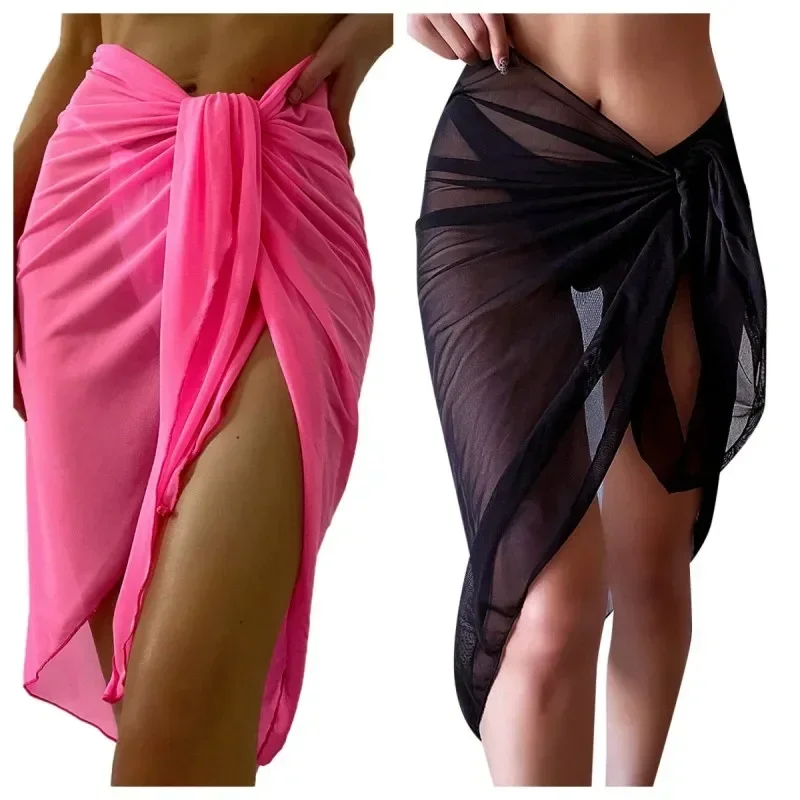 Summer Beach Dress Wrap Sheer Wrap Knot Waist Swimsuit Cover Up Skirt Bikini Wraps Scarf Swimwear Cover Ups Women Bikini Shawls 6