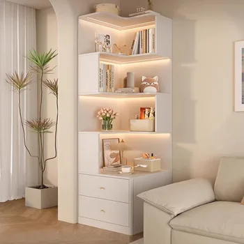 Modern Corner Bookshelf for Living Room Furniture 180cm Tall Storage Rack Display Shelf with Drawer/No Drawer No LED Light