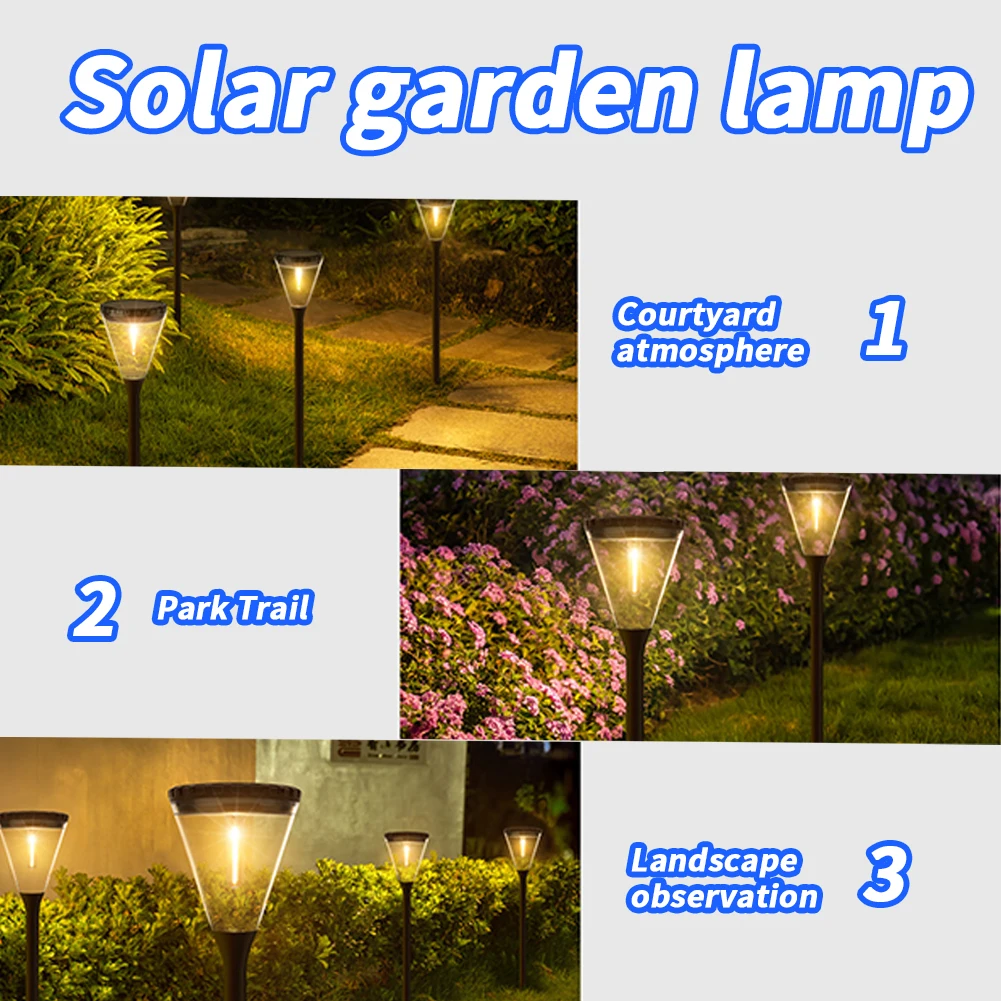 Solar Lawn Lamp Pathway Lights Built-in 2200mA Battery Super Bright Waterproof Garden Night Light 3 Adjustable Heights Stake Lig