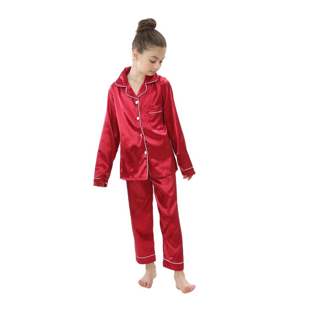 Kids Pajamas Set Kids Pajamas Four Season Girls Silk Pajamas Children's Pyjamas for 2 to 14 Years Baby Button Down Loungerwear Homewear