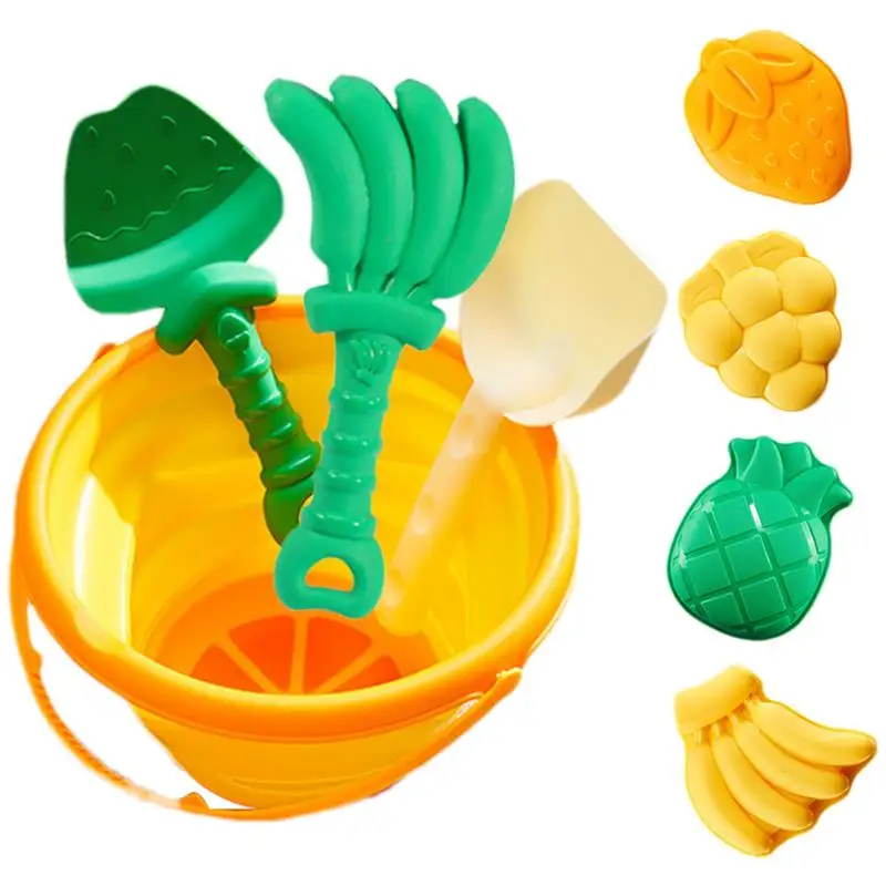 

8pcs Beach Toys For Kids Sand Toys Set For Toddler Sandbox Toys With Foldable Bucket Shovel Set Sand Fruit Molds Outdoor