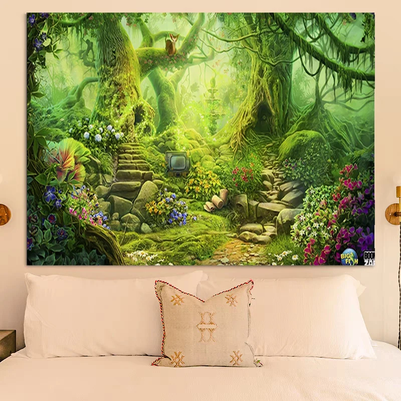 

Wallpaper Custom Tapestry on the Wall Decoration Home Fantasy Plant Magical Forest Room Decors Aesthetic Tapestries Headboards