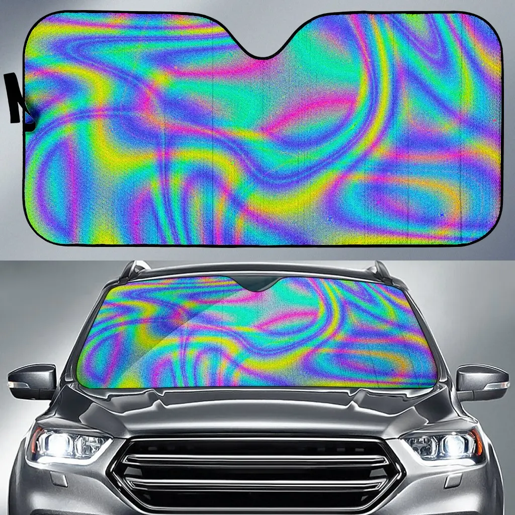 

Turquoise Holographic Trippy Print Car Sun Shade