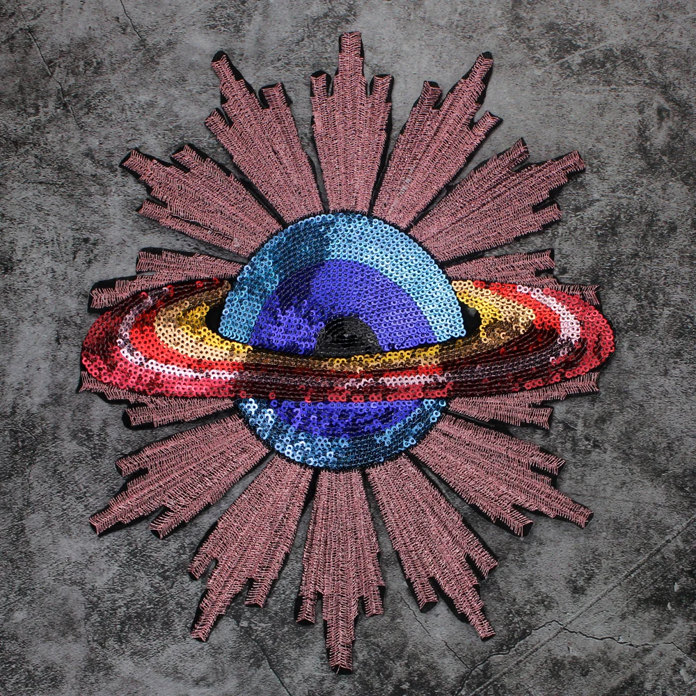 1pieces Craft Beaded Sequin Globe Embroidery Patches Iron On Applique...