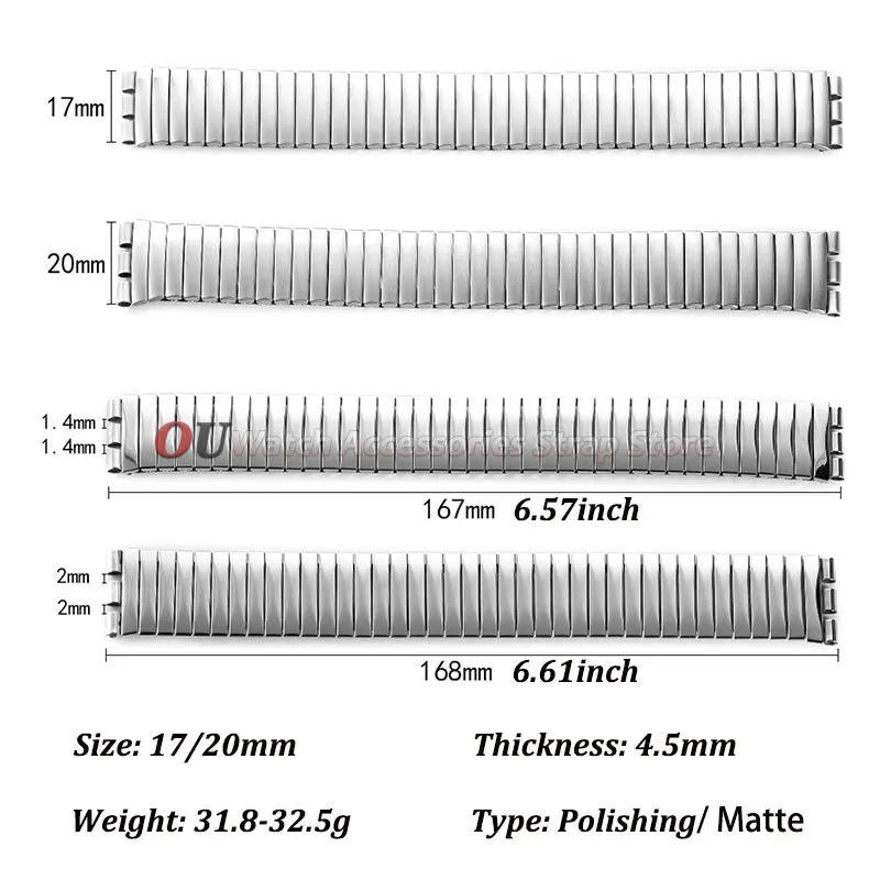 Polished Matte Elastic Stainless Steel Watch Strap - Men's Wristband Accessory
