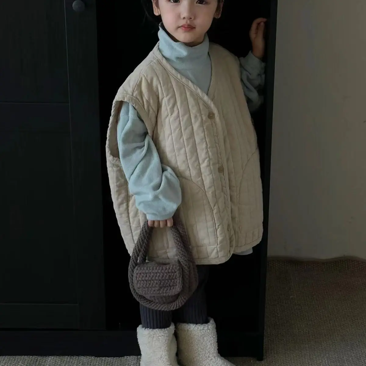 Kids Girls Knitted Hand Bags 2024 New Fashion Children Casual Cute Shoulder Bags Baby Girls INS Photograph Clothing Korean Style 4