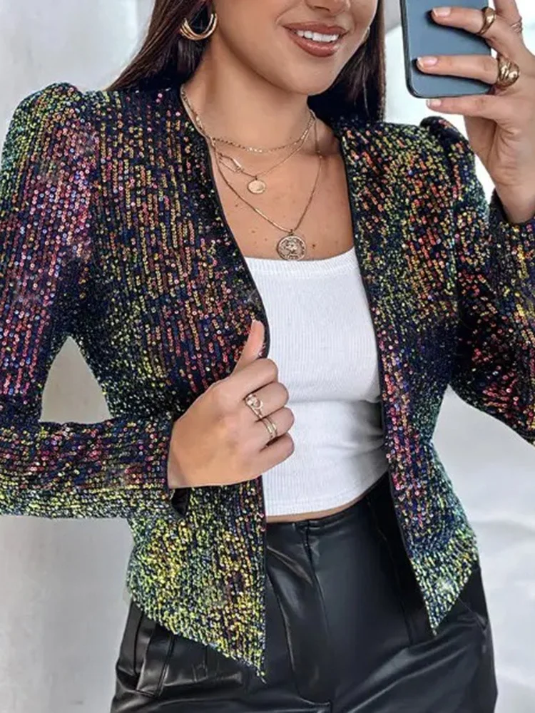 Wmstar Tailored Coat Women's Clothing Wholesale Leopard Print Sequined Personalized Outdoor Long Sleeve Suit Jacket Dropshopping