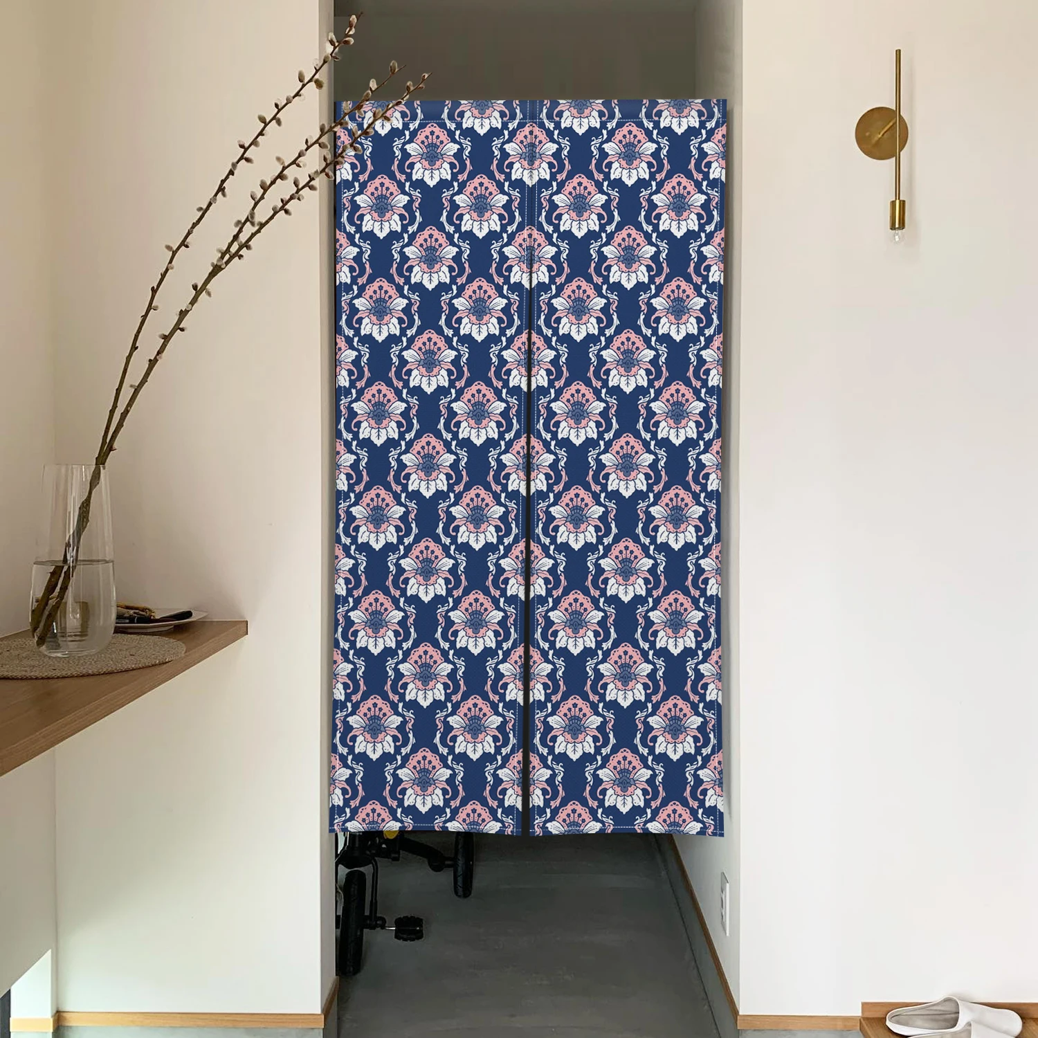 Japanese Textured Wave Print Door Curtain Blue Cloud Kitchen Living Room Partition Curtains Hanging Half Curtain for Entrance 3