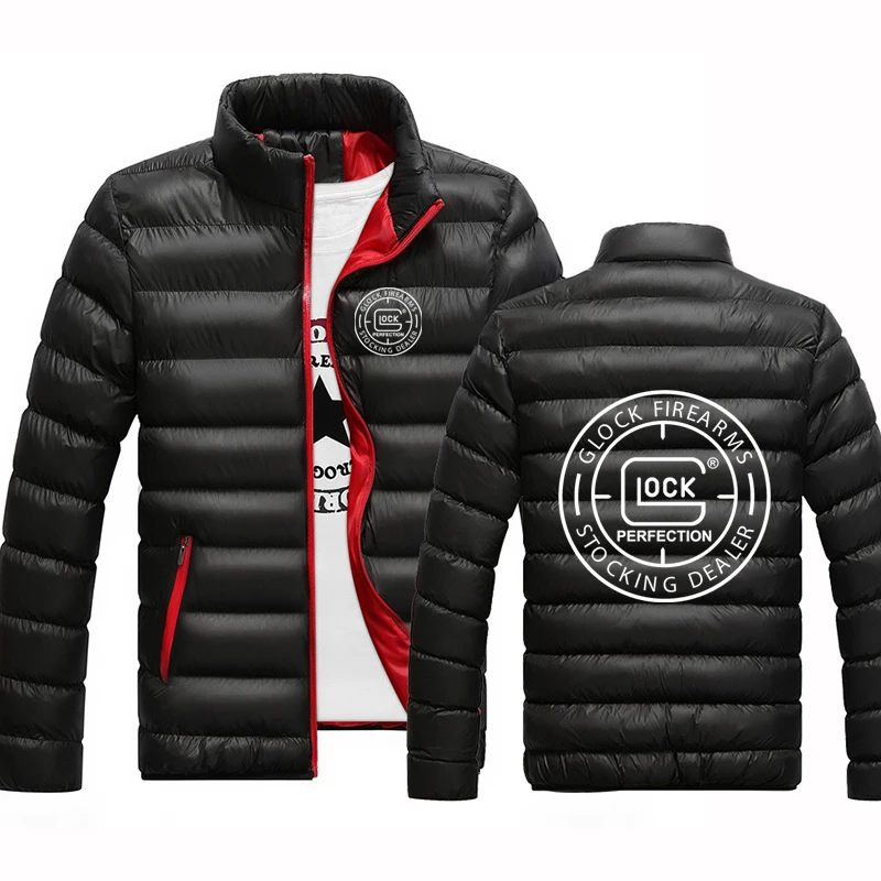 

Glock Perfection Shooting Men's Autumn Winter Coats Solid Round Collar Color Matching Cotton Padded Down Tops Jackets Casual