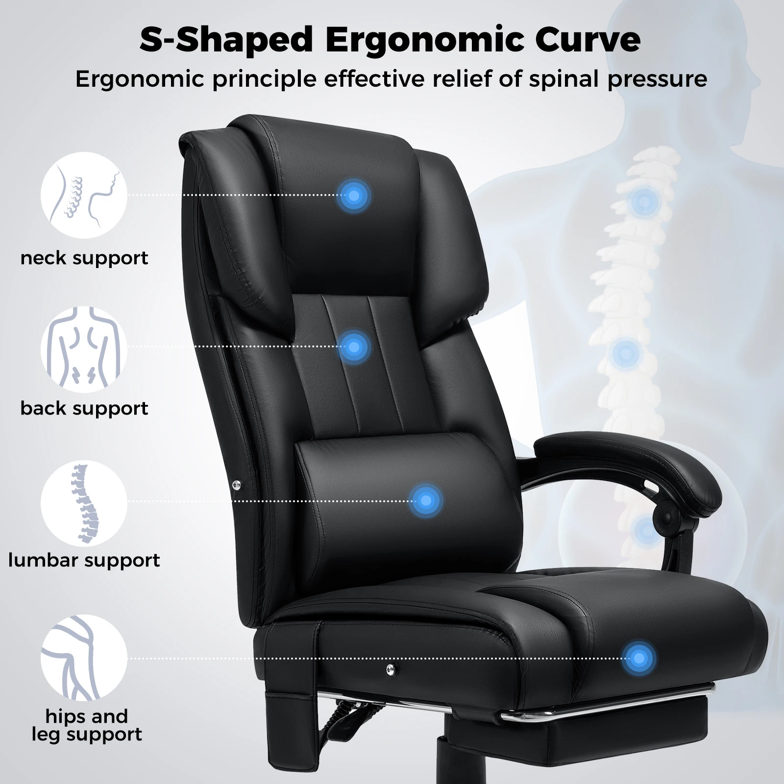 Ergonomic PU Leather Office Chair with Adjustable Height and Lumbar Support
