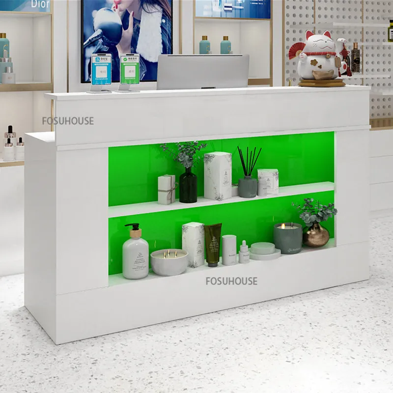 Modern Reception Desk Designer Office Furniture Simple Cashier Bar Clothing Store Wood-based Panel Front Desk Checkout Counter