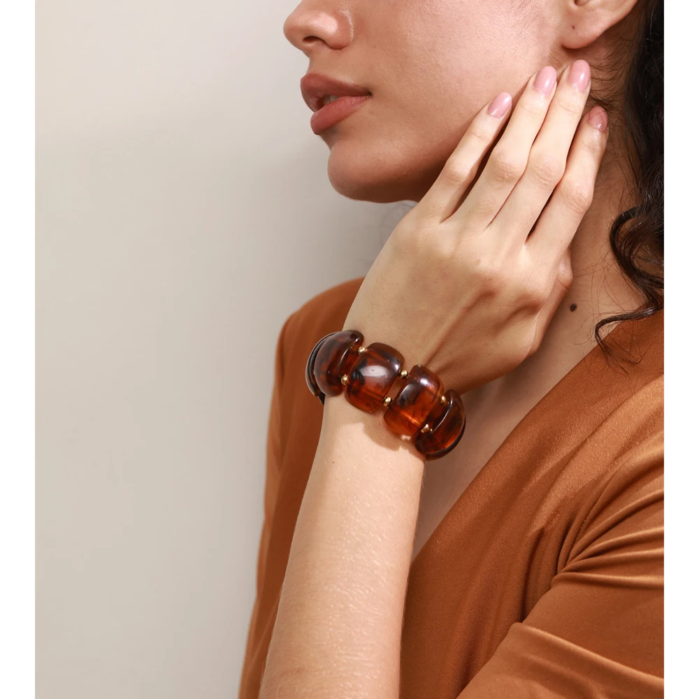 Yhpup Resin Bracelet Bangle 2025 Trendy Stainless Steel Wrist Jewelry