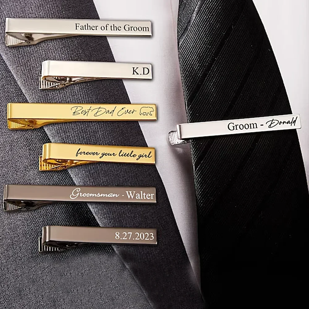 Custom Tie Clip for Men Stainless Steel Man Suit Tie Jewelry Personalise Engraving Name Initials Tie Clip Wedding Groomsmen Gift