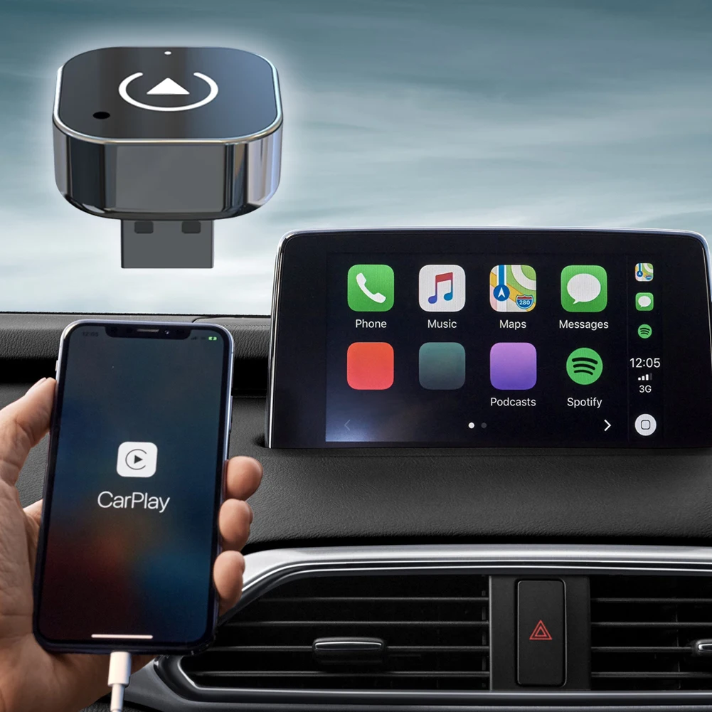 Wireless CarPlay Android Auto Adapter Black ABS PC