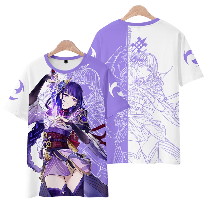

2022 Genshin Impact Raiden Shogun Baal T-shirts Women Men Fashion Summer Short Sleeve T shirts Streetwear Clothes