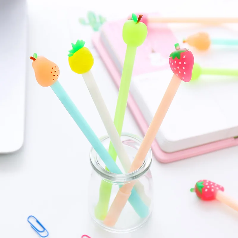 

50PCS/lot Day South Korea Creative Stationery Cute Fruit Pie Gel Pen Full Needle 0.5mm Black Signing Pen Kawaii School Supplies