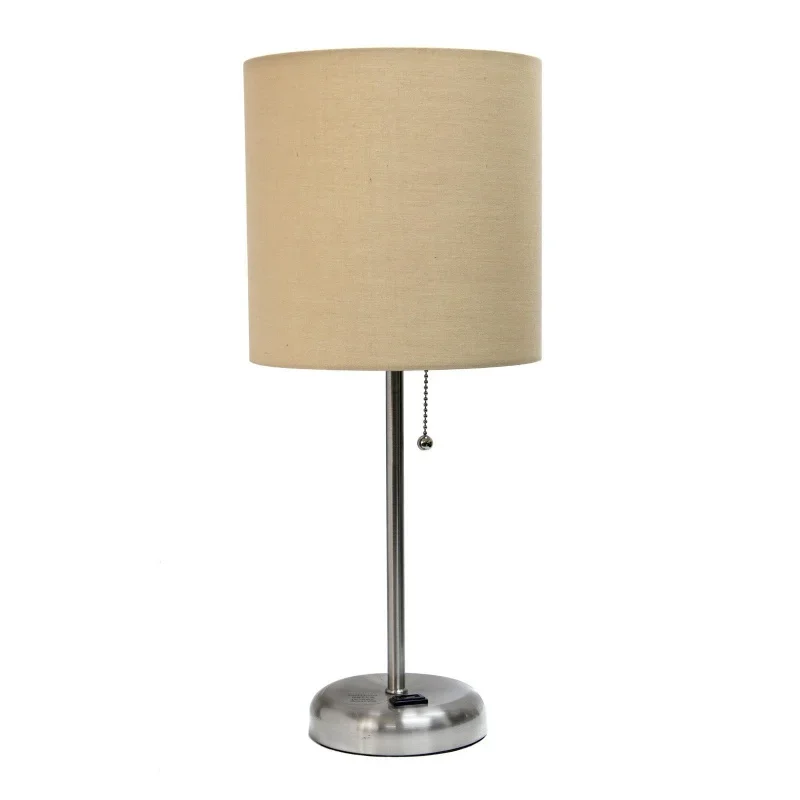 

Limelights Stick Lamp with Charging Outlet and Fabric Shade, Tan