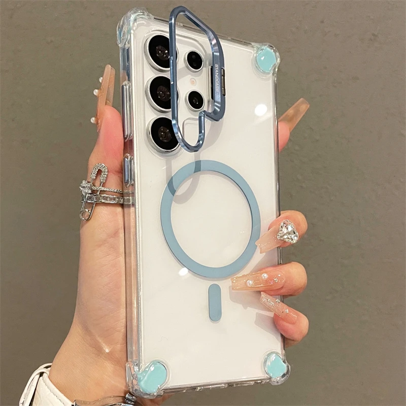 Clear Camera Lens Stand Phone Case with Magnetic Feature