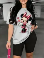 Minnie Mouse Women T Shirt Summer Men Short Sleeve Tee Loose Fit Casual Top Cute Cartoon Graphic Print Cotton Streetwear Fashion - Image 3