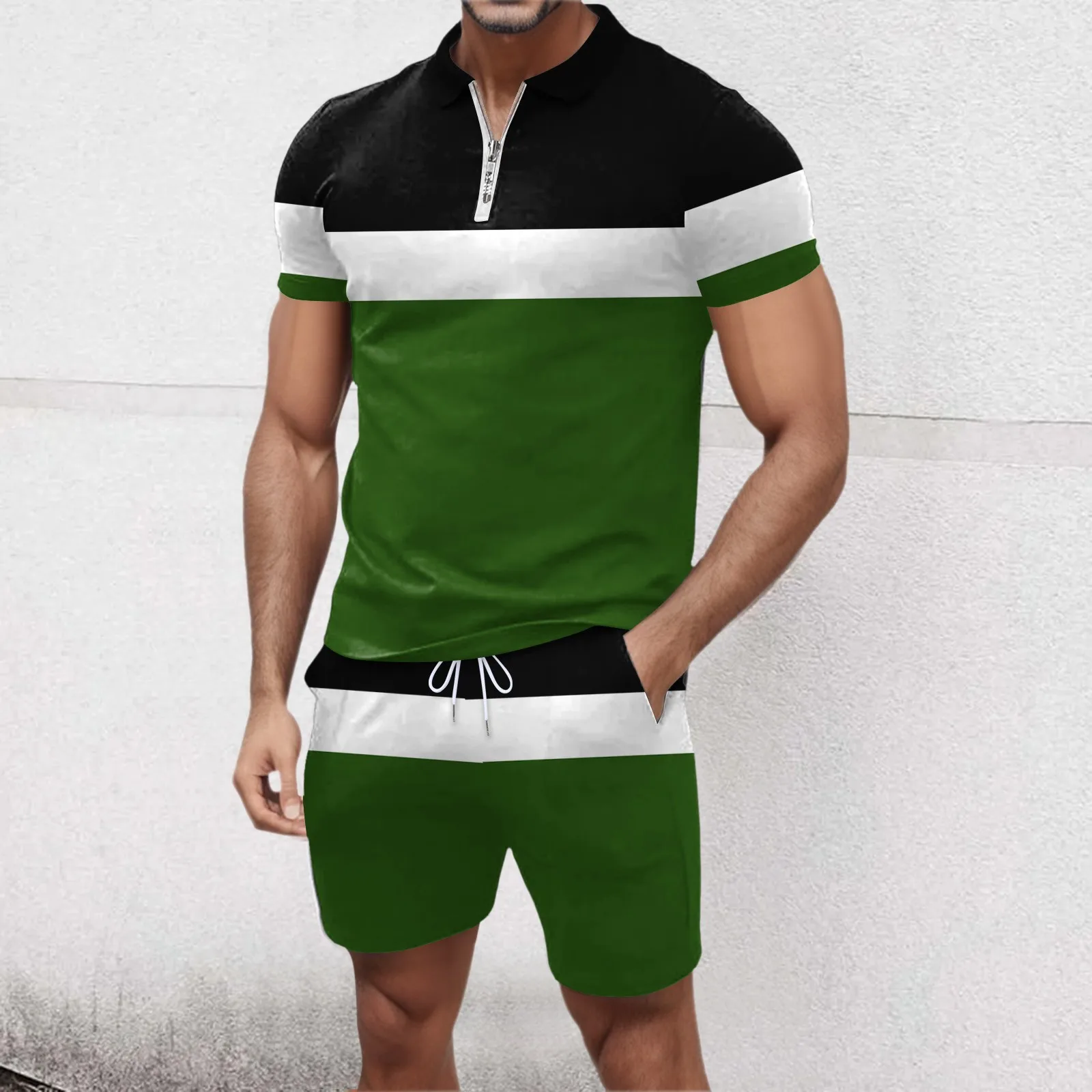 

2022 New Fashion Men Tee Set Clothes Streetwear For Man Zipper T-Shirt Summer Tshirt Suit Short Two Pieces Set Streetwear Suit