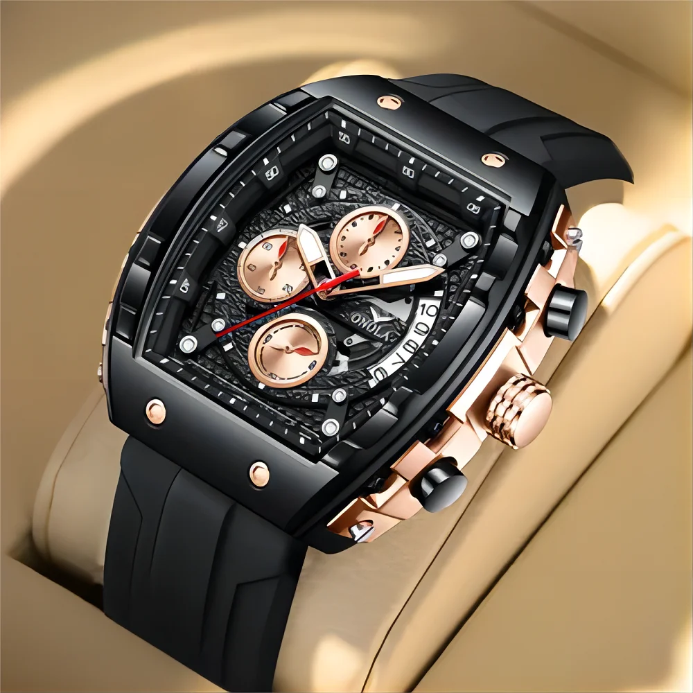 

2024 ONOLA Luxury Watch Men Sport Silicone Strap Multifunctional Clock Man Fashion Tonneau Quartz Wristwatch Reloj Dropshipping