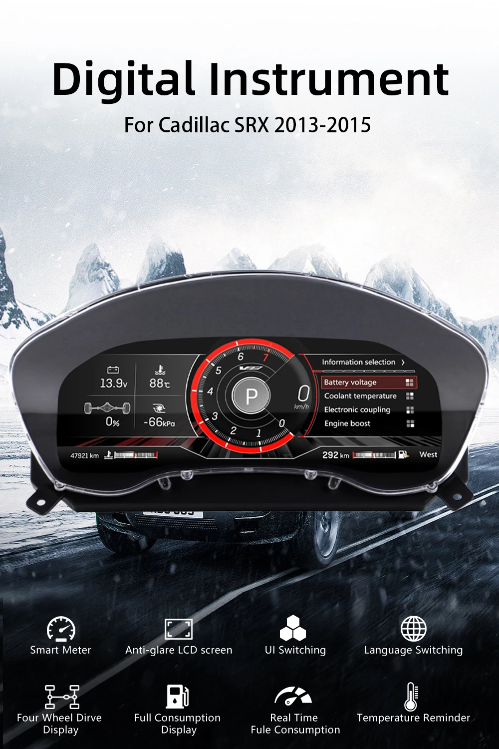 Digital Instrument Cluster For Cadillac SRX 2013-2015 Virtual Cockpit Speedomete