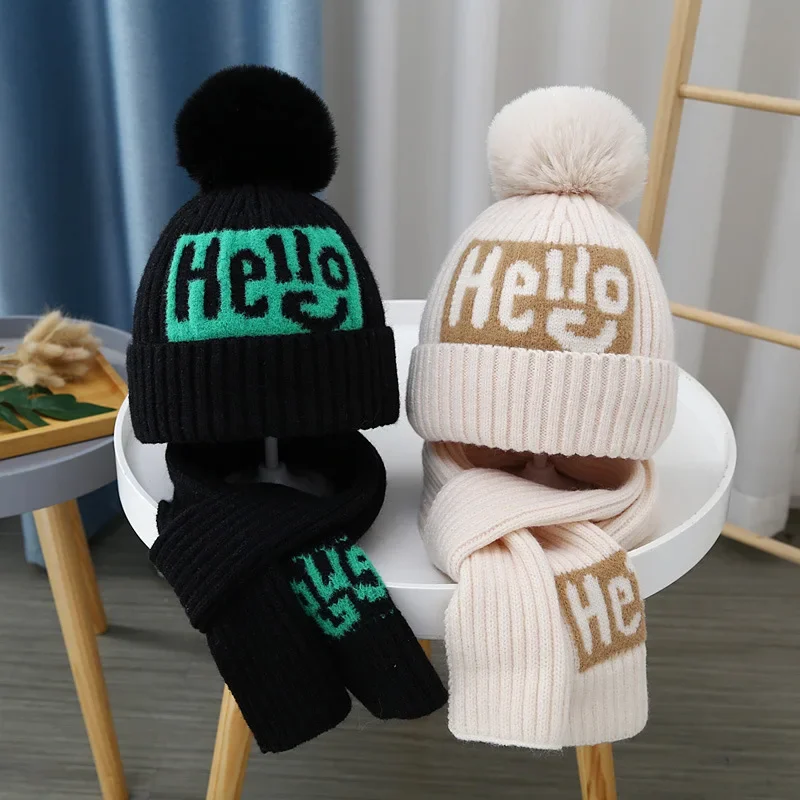 Baby Hat 2Pcs/Set Scarf Winter Anti-Cold Pullover Caps Beanies Neckerchief