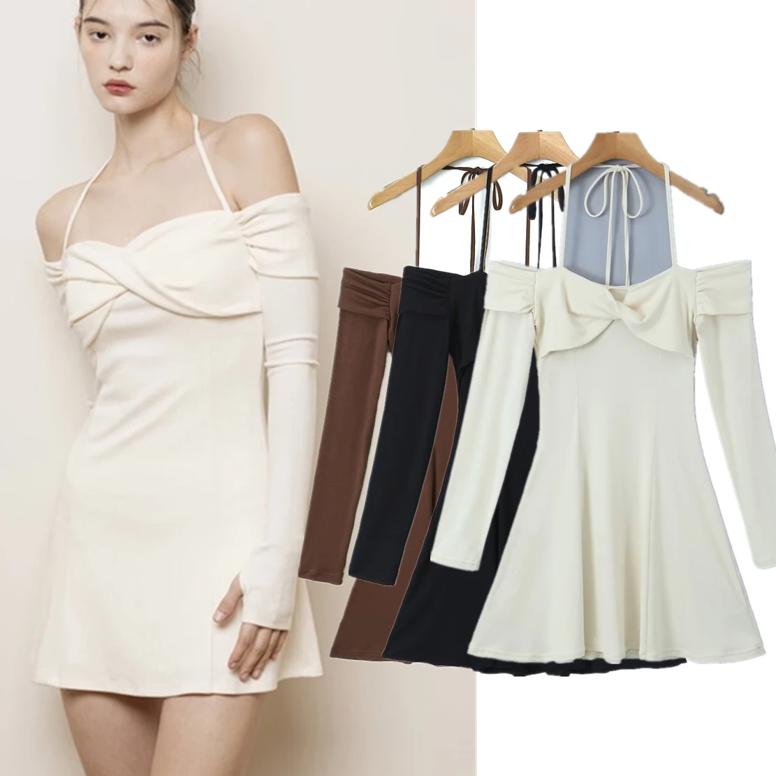

Jenny&Dave Fashion Strap Sexy Mini Dress Women Ins Blogger Retro Lace Knit Stretch Fitted Dress