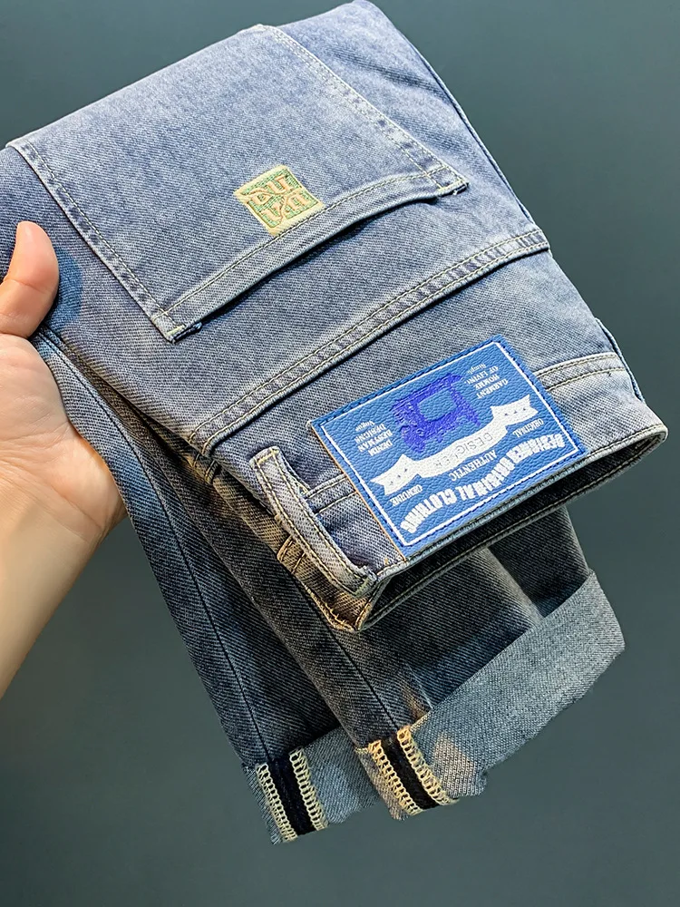 2024 New Men's Jeans Fashionable Embroidered All-Match Slim Fit Skinny Pants Cotton Elastic Loose Straight High-End Long Pants